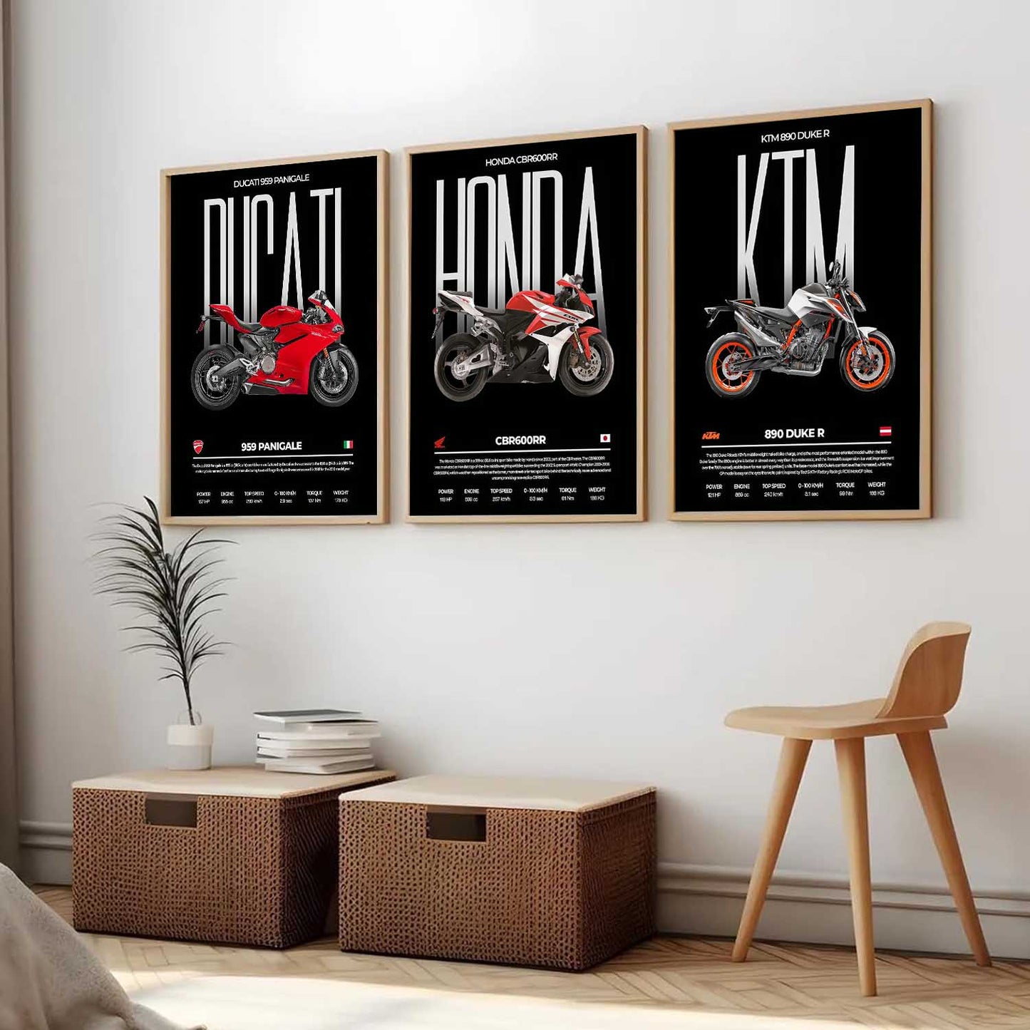 Big Ducati Panigale, Honda CBR, Duke Bike Wall Art Paintings for Living Room Bedroom