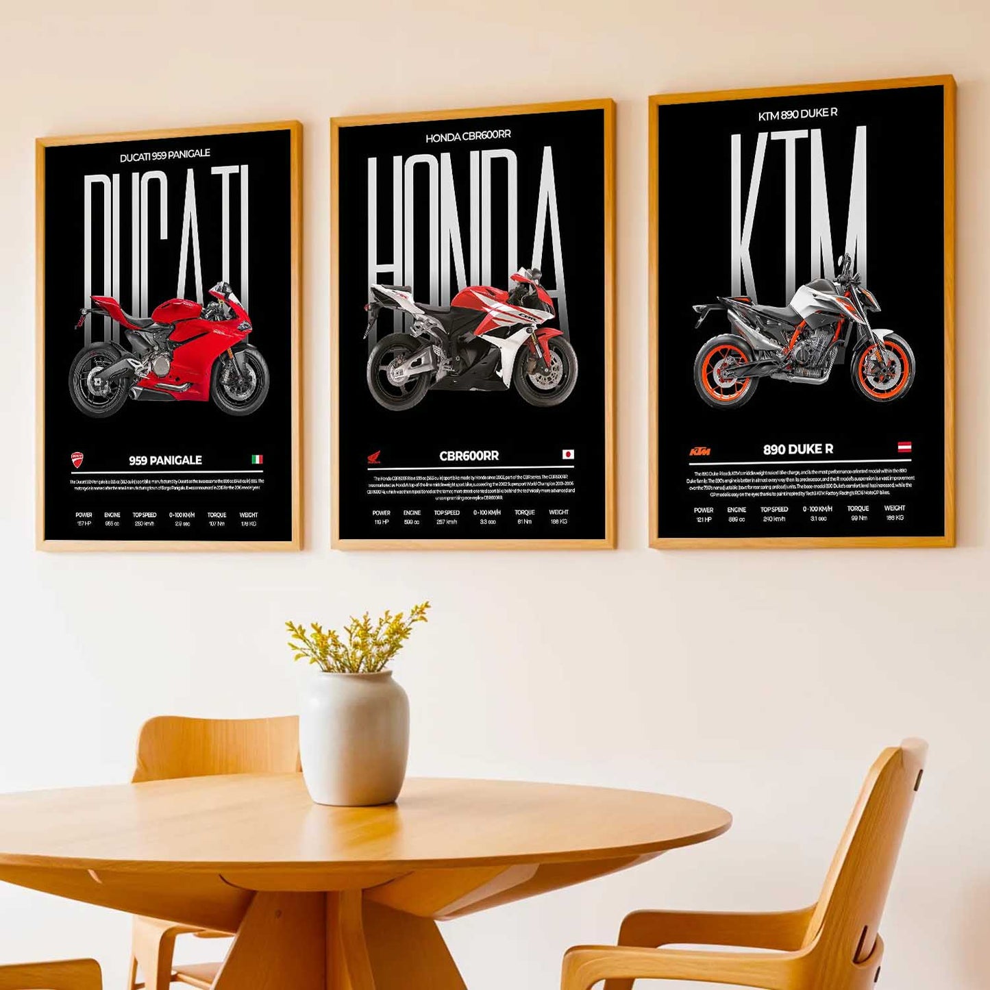 Big Ducati Panigale, Honda CBR, Duke Bike Wall Art Paintings for Living Room Bedroom