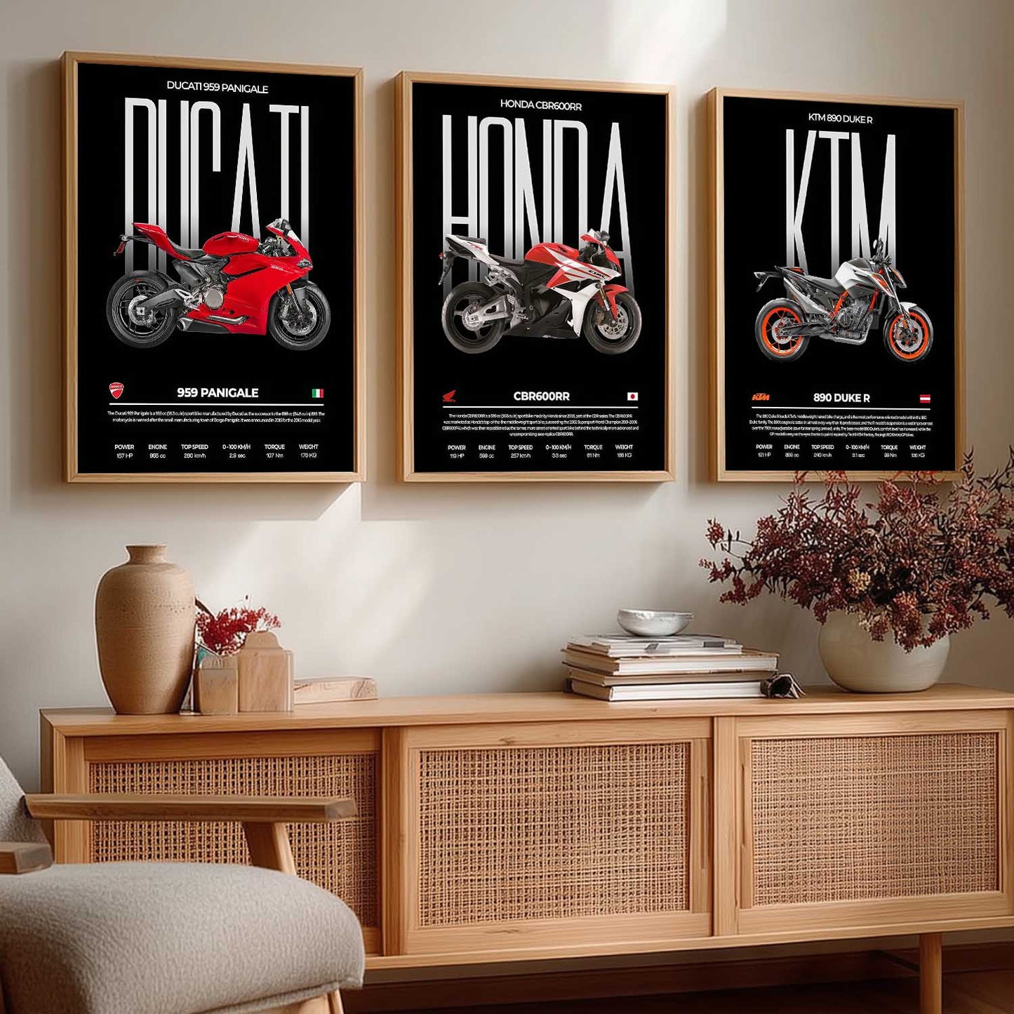 Big Ducati Panigale, Honda CBR, Duke Bike Wall Art Paintings for Living Room Bedroom