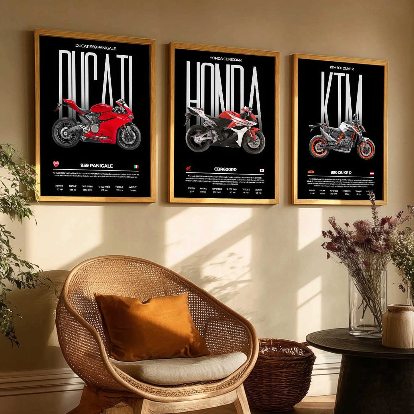 Big Ducati Panigale, Honda CBR, Duke Bike Wall Art Paintings for Living Room Bedroom