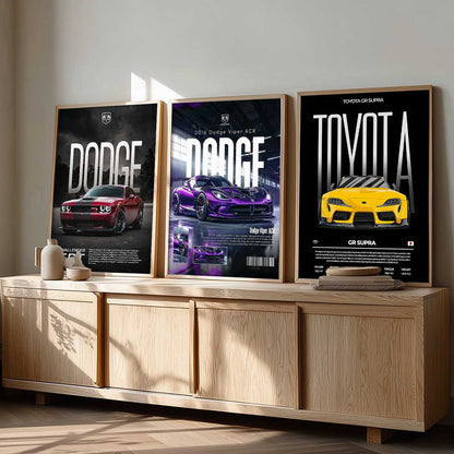Big Dodge Challenger, Dodge Viper, Toyota Supra Cars Wall Art Paintings for Living Room Bedroom