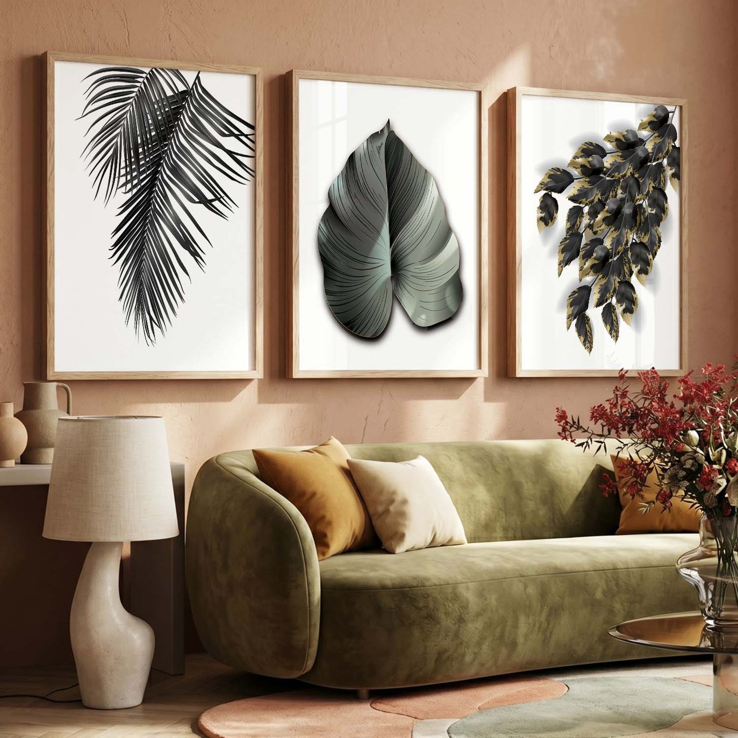 Nature Inspired Black Leaf Wall Posters for Room Wall Decor : Black and Golden