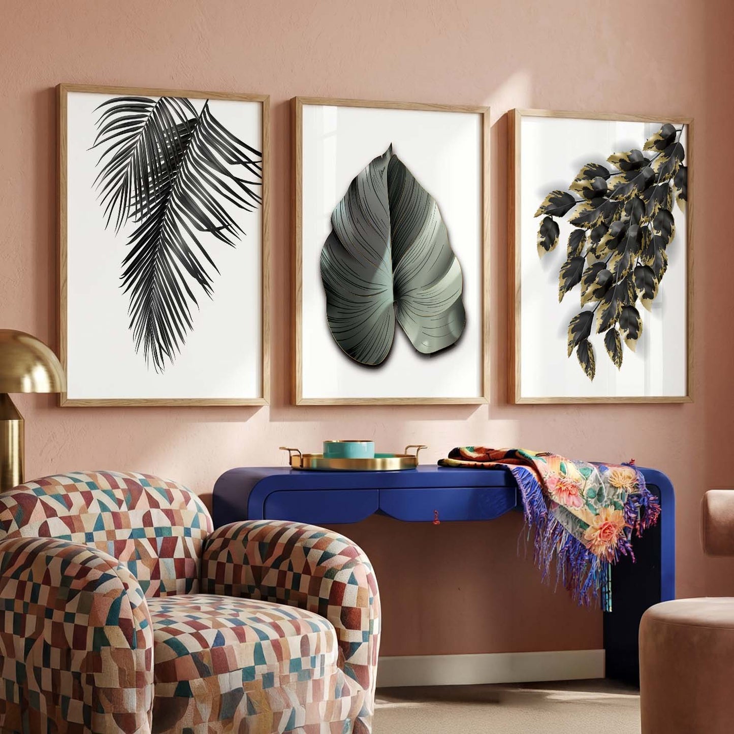 Nature Inspired Black Leaf Wall Posters for Room Wall Decor : Black and Golden