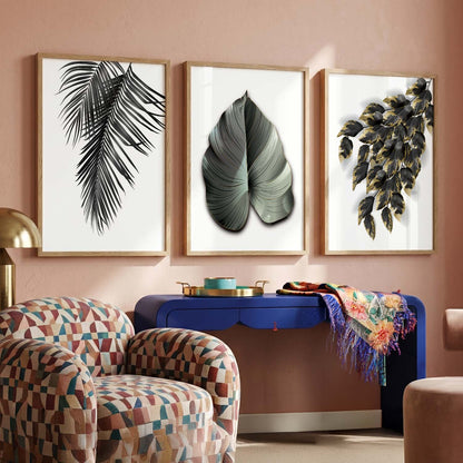 Nature Inspired Black Leaf Wall Posters for Room Wall Decor : Black and Golden
