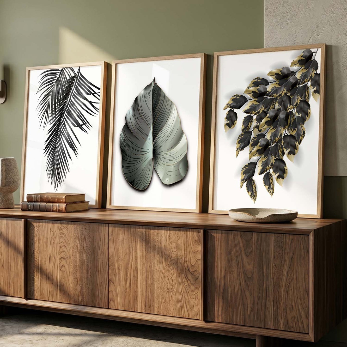 Nature Inspired Black Leaf Wall Posters for Room Wall Decor : Black and Golden