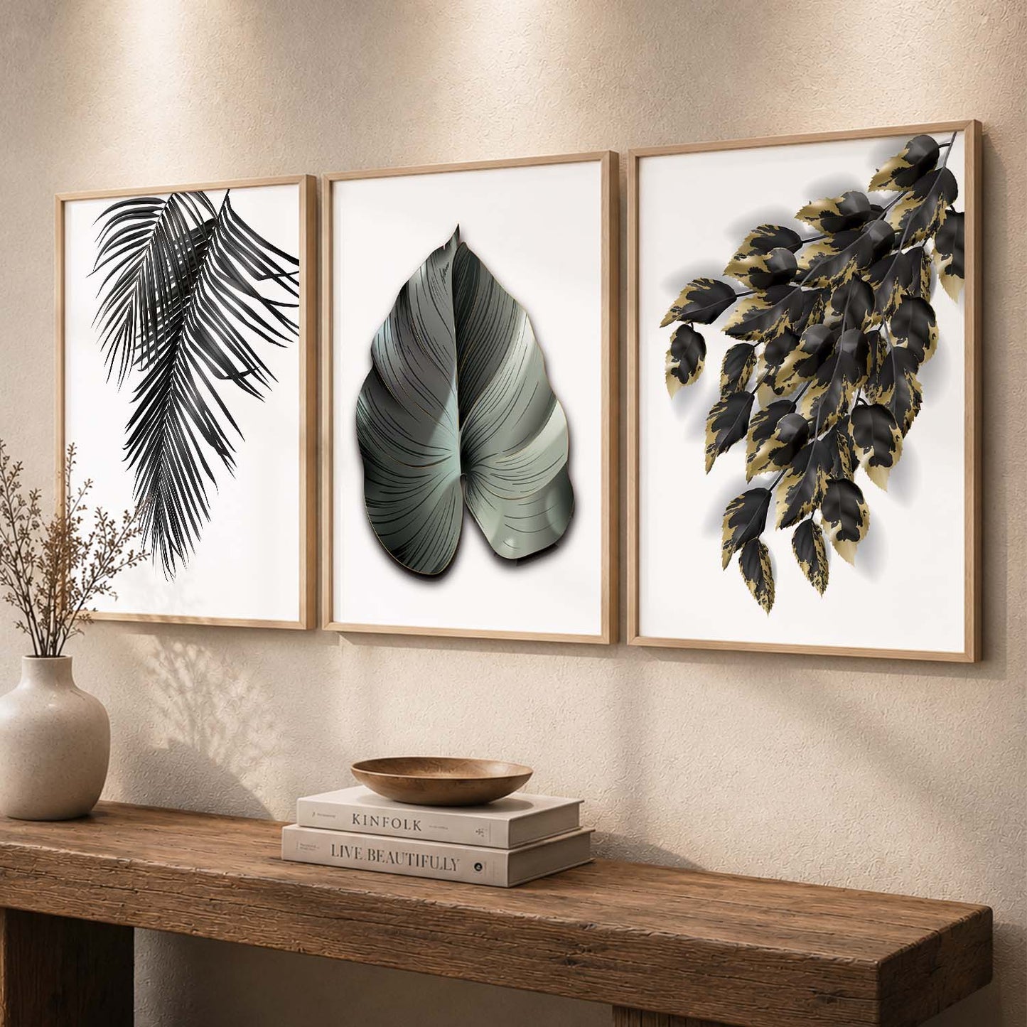 Nature Inspired Black Leaf Wall Posters for Room Wall Decor : Black and Golden