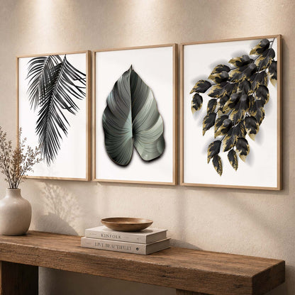 Nature Inspired Black Leaf Wall Posters for Room Wall Decor : Black and Golden