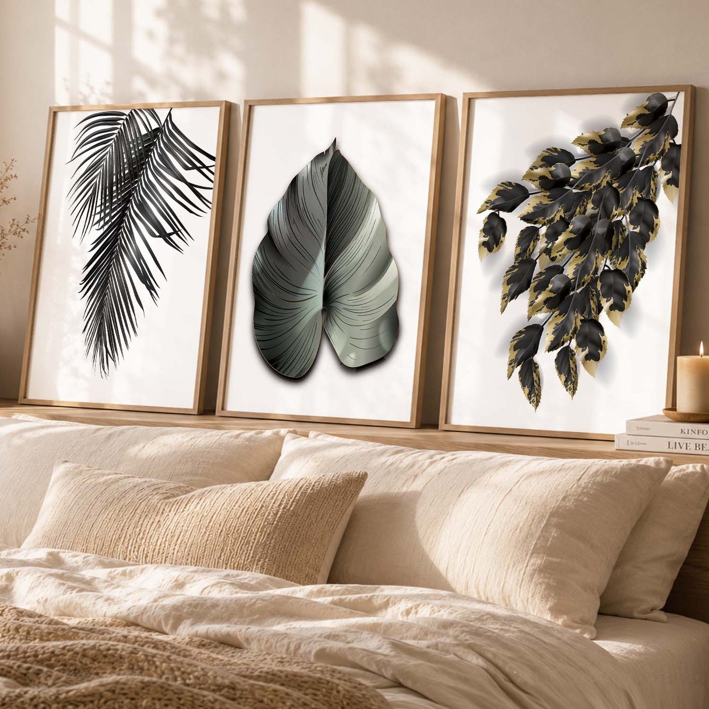 Nature Inspired Black Leaf Wall Posters for Room Wall Decor : Black and Golden