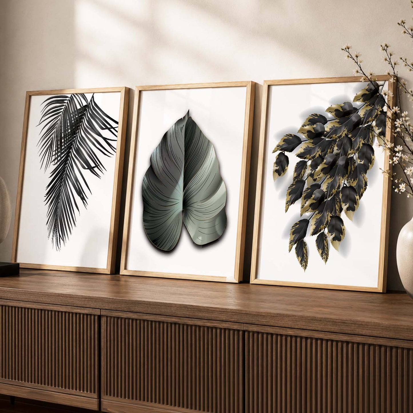 Nature Inspired Black Leaf Wall Posters for Room Wall Decor : Black and Golden