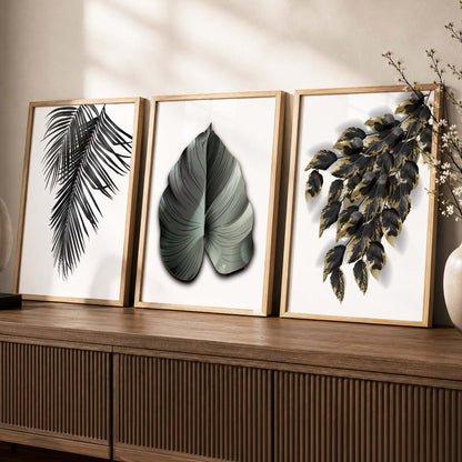 Nature Inspired Black Leaf Wall Posters for Room Wall Decor : Black and Golden