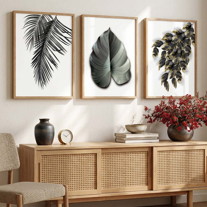 Nature Inspired Black Leaf Wall Posters for Room Wall Decor : Black and Golden