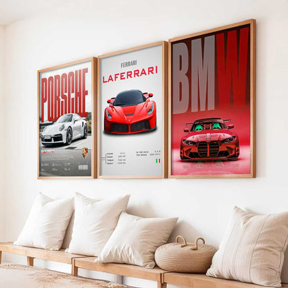 Big Porsche 911, Ferrari Lefarrari, BMW Cars Wall Art Paintings for Living Room Bedroom