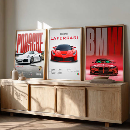 Big Porsche 911, Ferrari Lefarrari, BMW Cars Wall Art Paintings for Living Room Bedroom