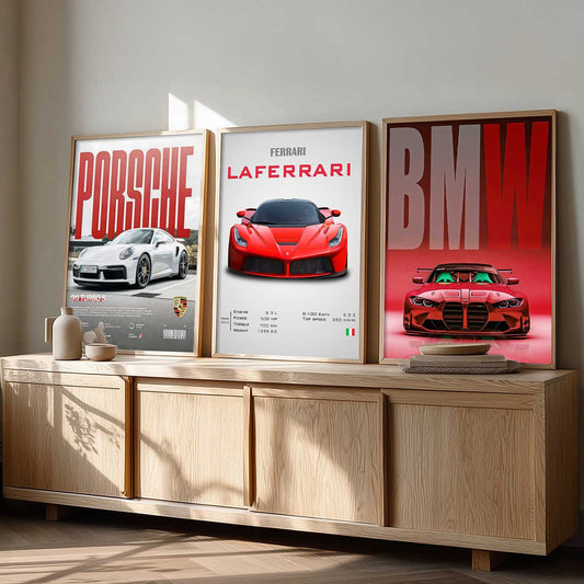 Big Porsche 911, Ferrari Lefarrari, BMW Cars Wall Art Paintings for Living Room Bedroom