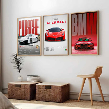 Big Porsche 911, Ferrari Lefarrari, BMW Cars Wall Art Paintings for Living Room Bedroom