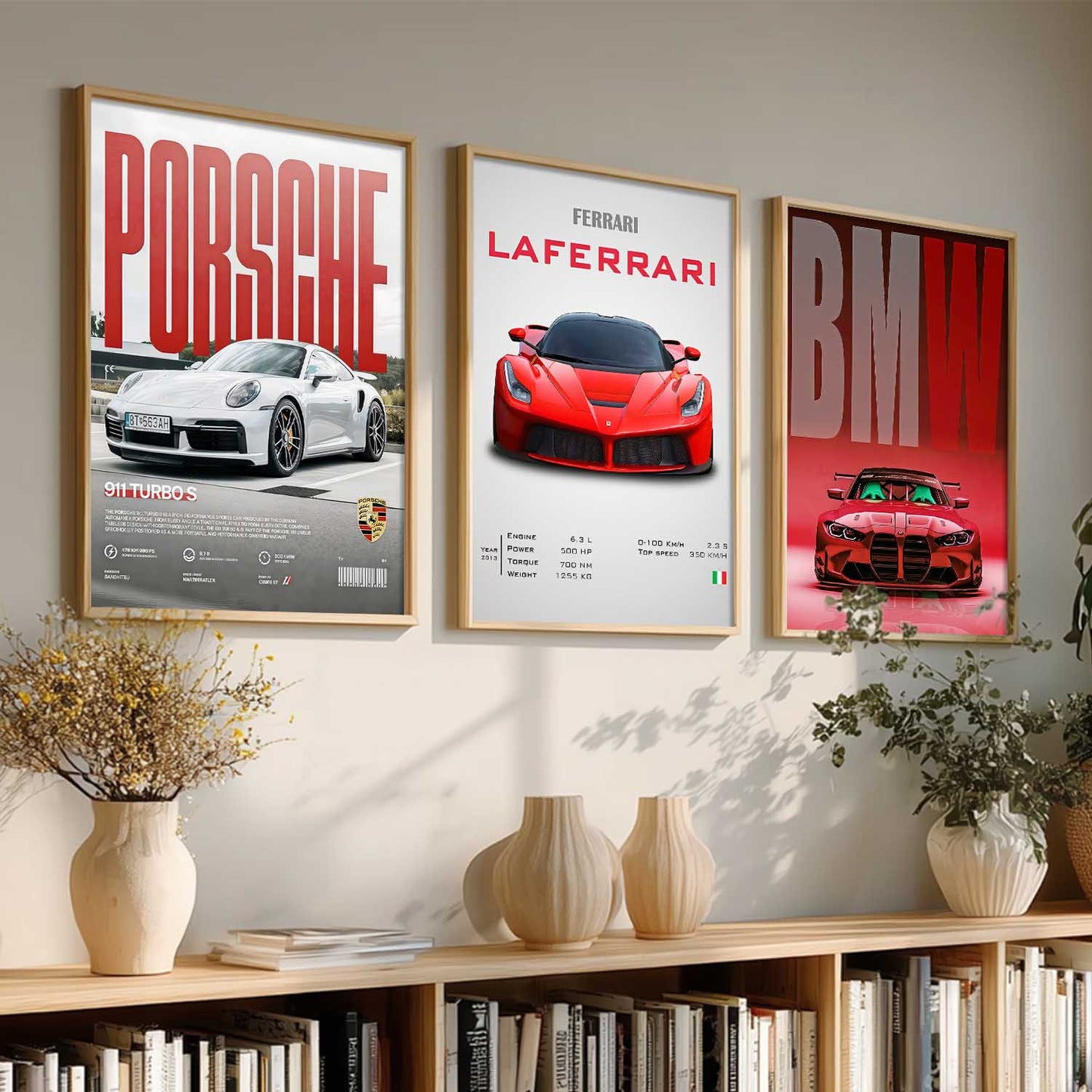 Big Porsche 911, Ferrari Lefarrari, BMW Cars Wall Art Paintings for Living Room Bedroom