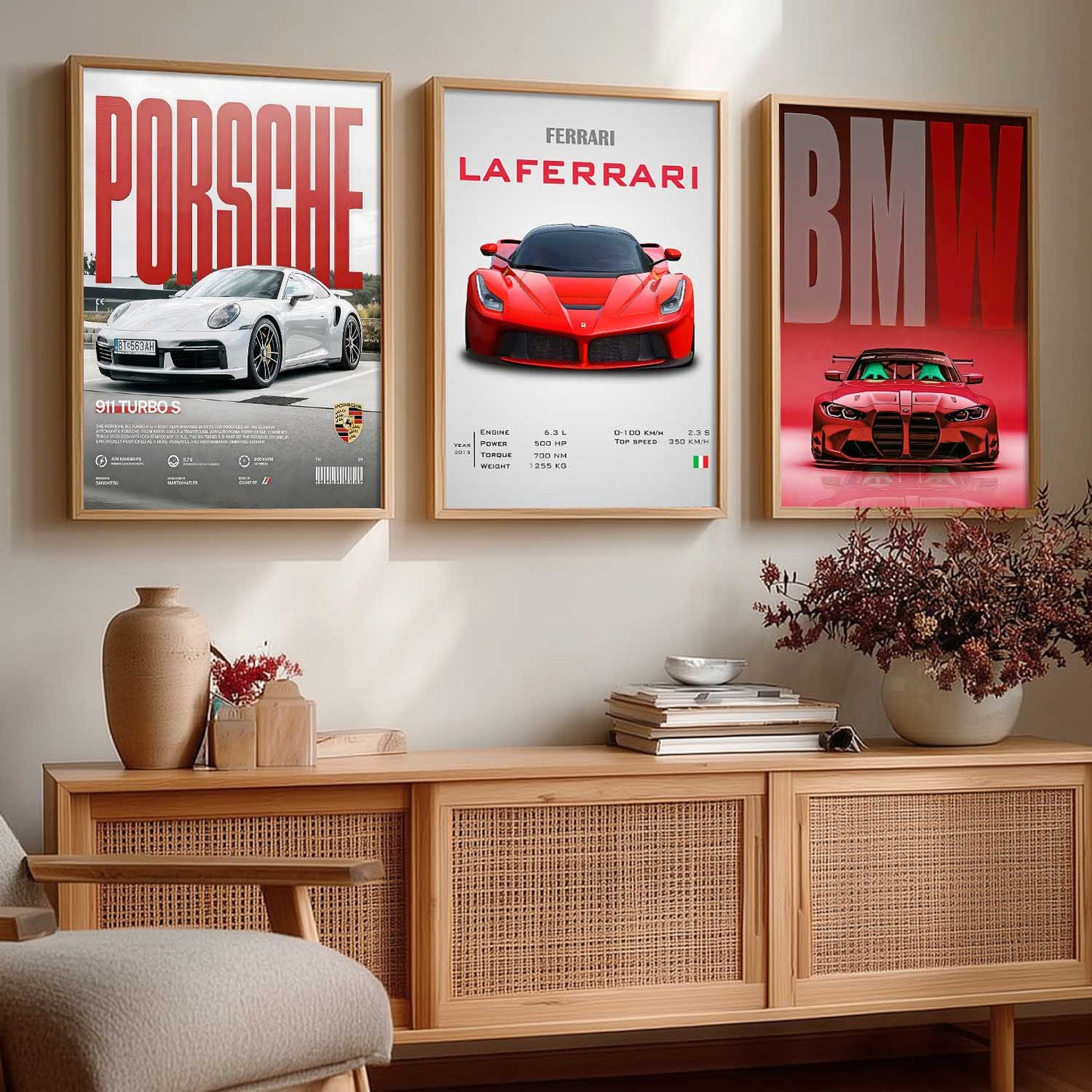 Big Porsche 911, Ferrari Lefarrari, BMW Cars Wall Art Paintings for Living Room Bedroom