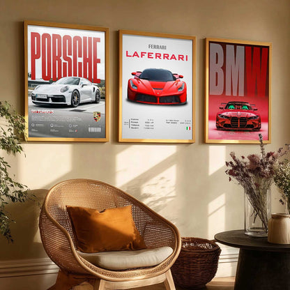 Big Porsche 911, Ferrari Lefarrari, BMW Cars Wall Art Paintings for Living Room Bedroom