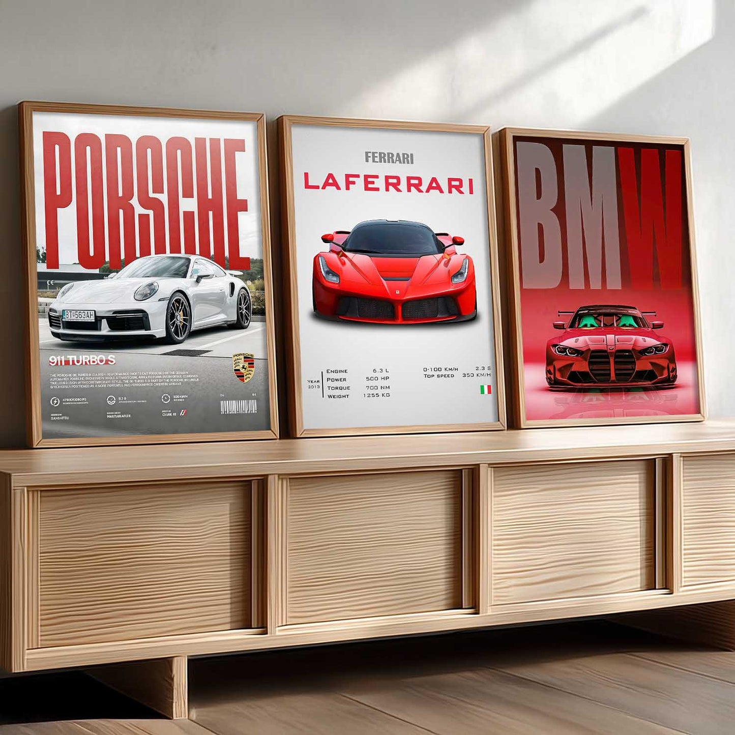 Big Porsche 911, Ferrari Lefarrari, BMW Cars Wall Art Paintings for Living Room Bedroom