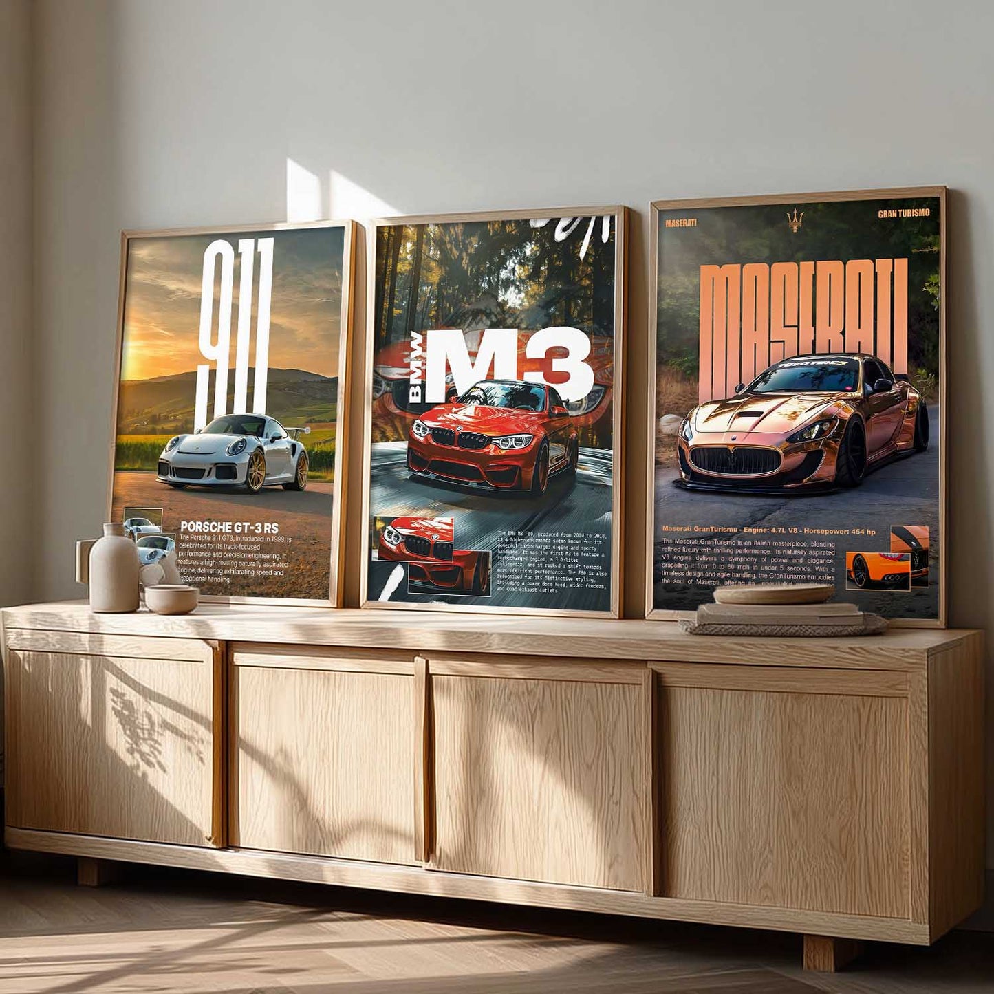 Big Porsche 911 GT3 RS, BMW M3, Maserati Cars Wall Art Paintings for Living Room Bedroom