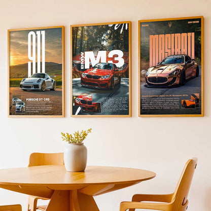 Big Porsche 911 GT3 RS, BMW M3, Maserati Cars Wall Art Paintings for Living Room Bedroom