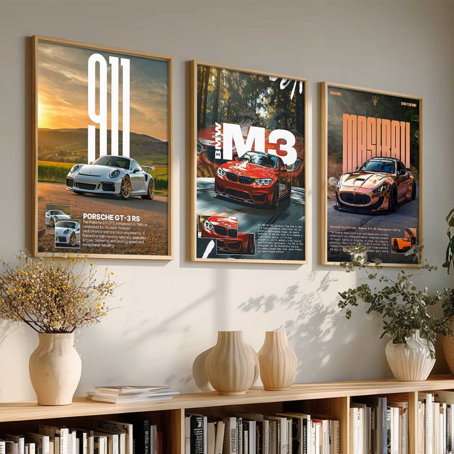 Big Porsche 911 GT3 RS, BMW M3, Maserati Cars Wall Art Paintings for Living Room Bedroom