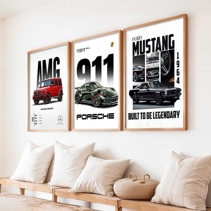 Big Mercedes G-Wagon, Mustang, Porsche 911 Cars Wall Art Paintings for Living Room Bedroom