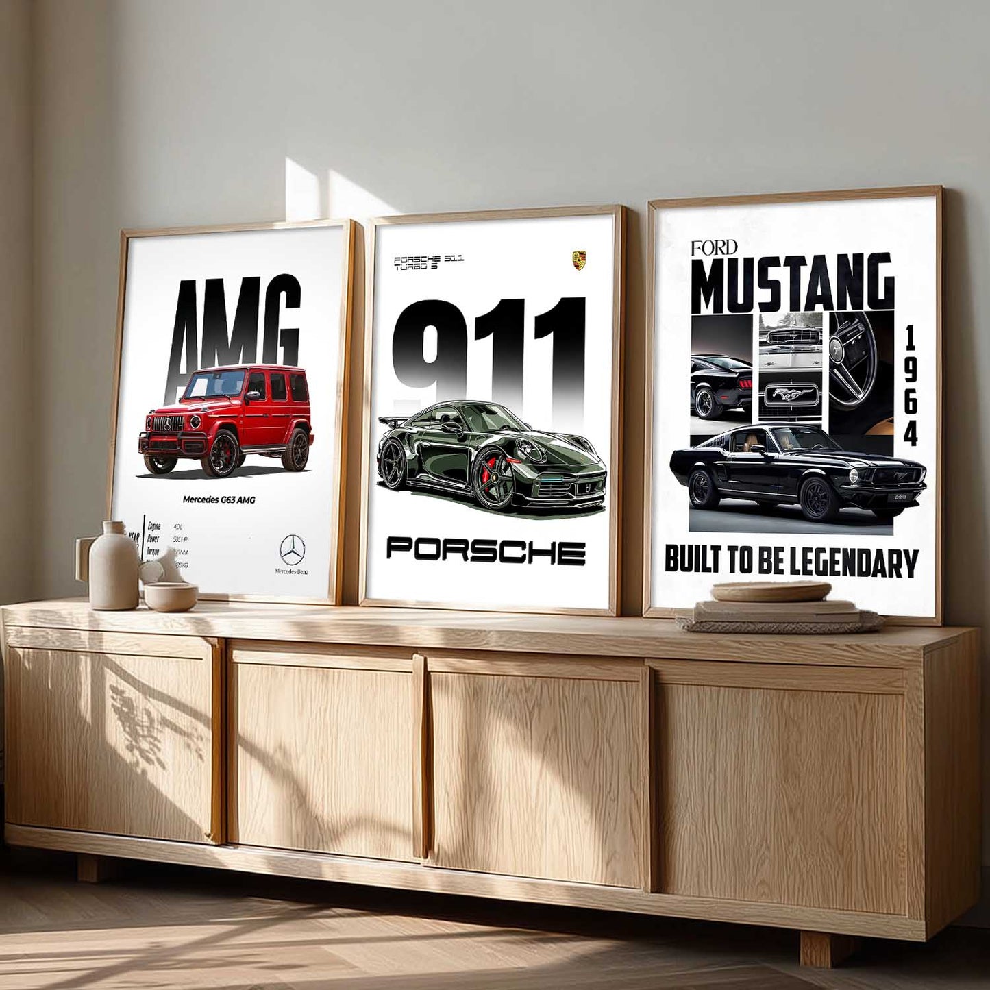 Big Mercedes G-Wagon, Mustang, Porsche 911 Cars Wall Art Paintings for Living Room Bedroom