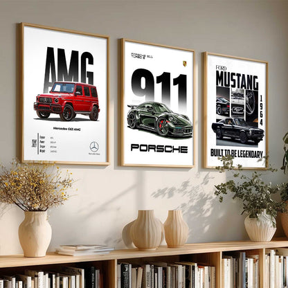Big Mercedes G-Wagon, Mustang, Porsche 911 Cars Wall Art Paintings for Living Room Bedroom