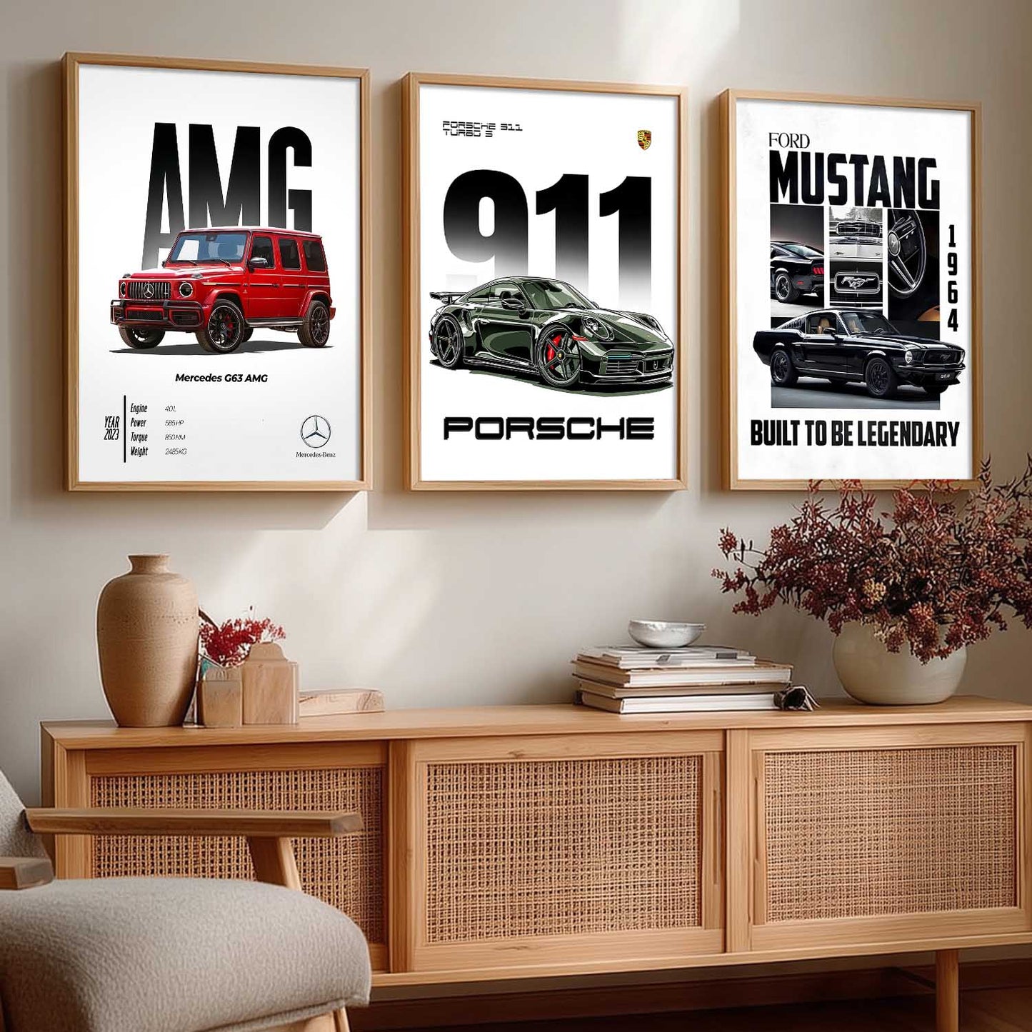 Big Mercedes G-Wagon, Mustang, Porsche 911 Cars Wall Art Paintings for Living Room Bedroom