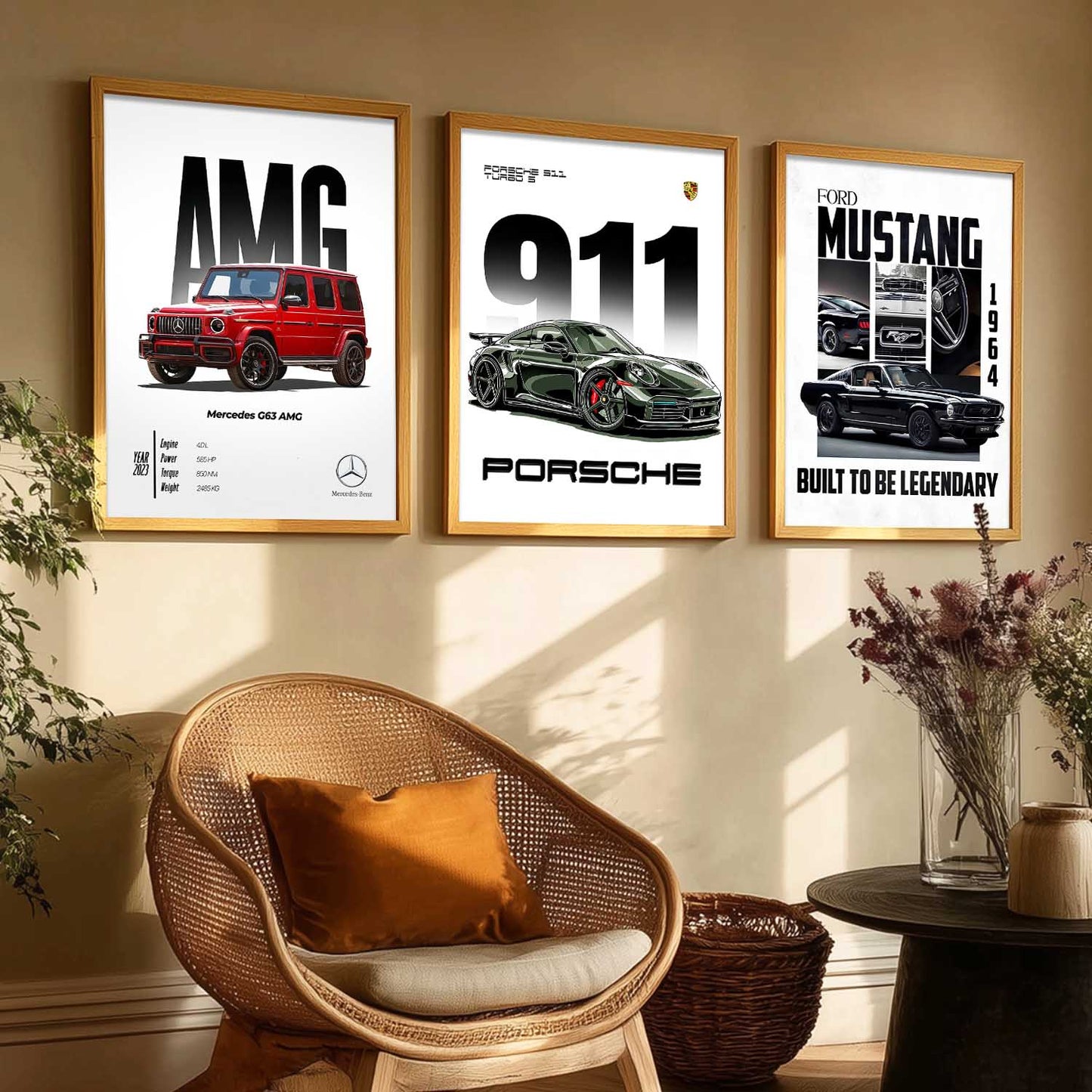 Big Mercedes G-Wagon, Mustang, Porsche 911 Cars Wall Art Paintings for Living Room Bedroom