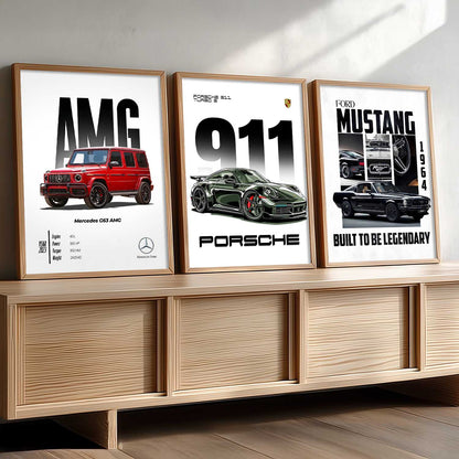 Big Mercedes G-Wagon, Mustang, Porsche 911 Cars Wall Art Paintings for Living Room Bedroom