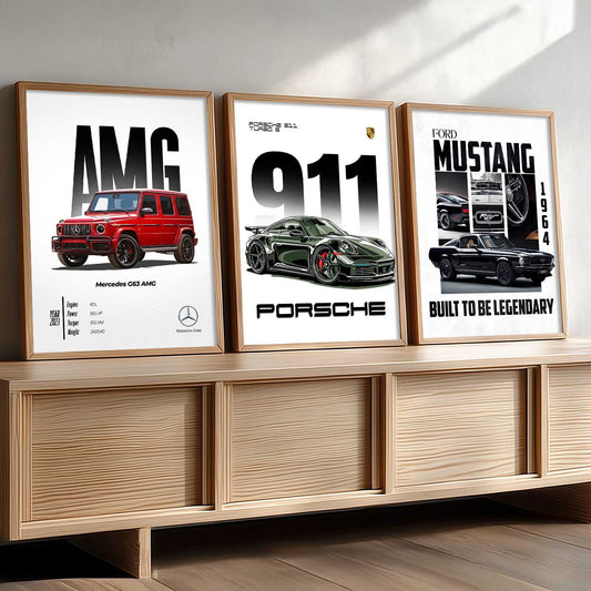 Big Mercedes G-Wagon, Mustang, Porsche 911 Cars Wall Art Paintings for Living Room Bedroom