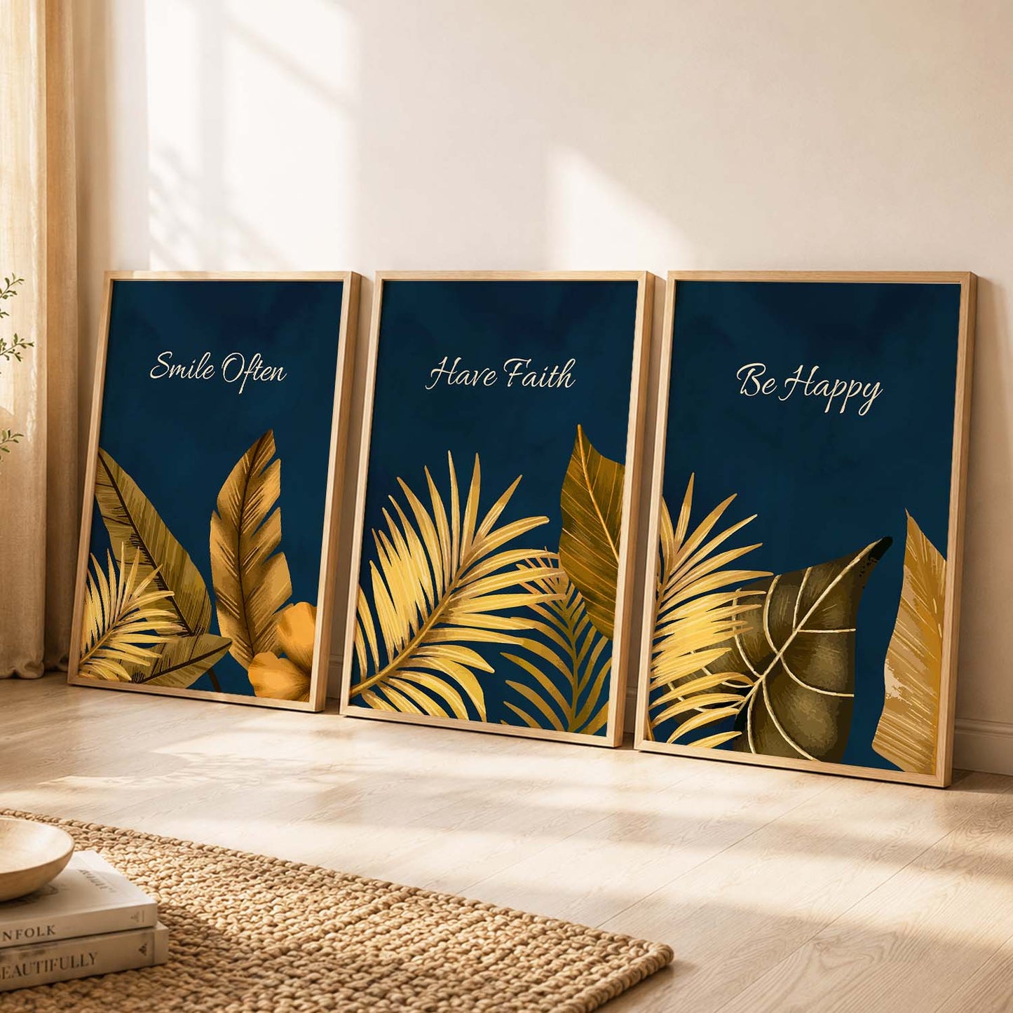 Golden Leaf Wall Posters with Frame : Luxury Escape