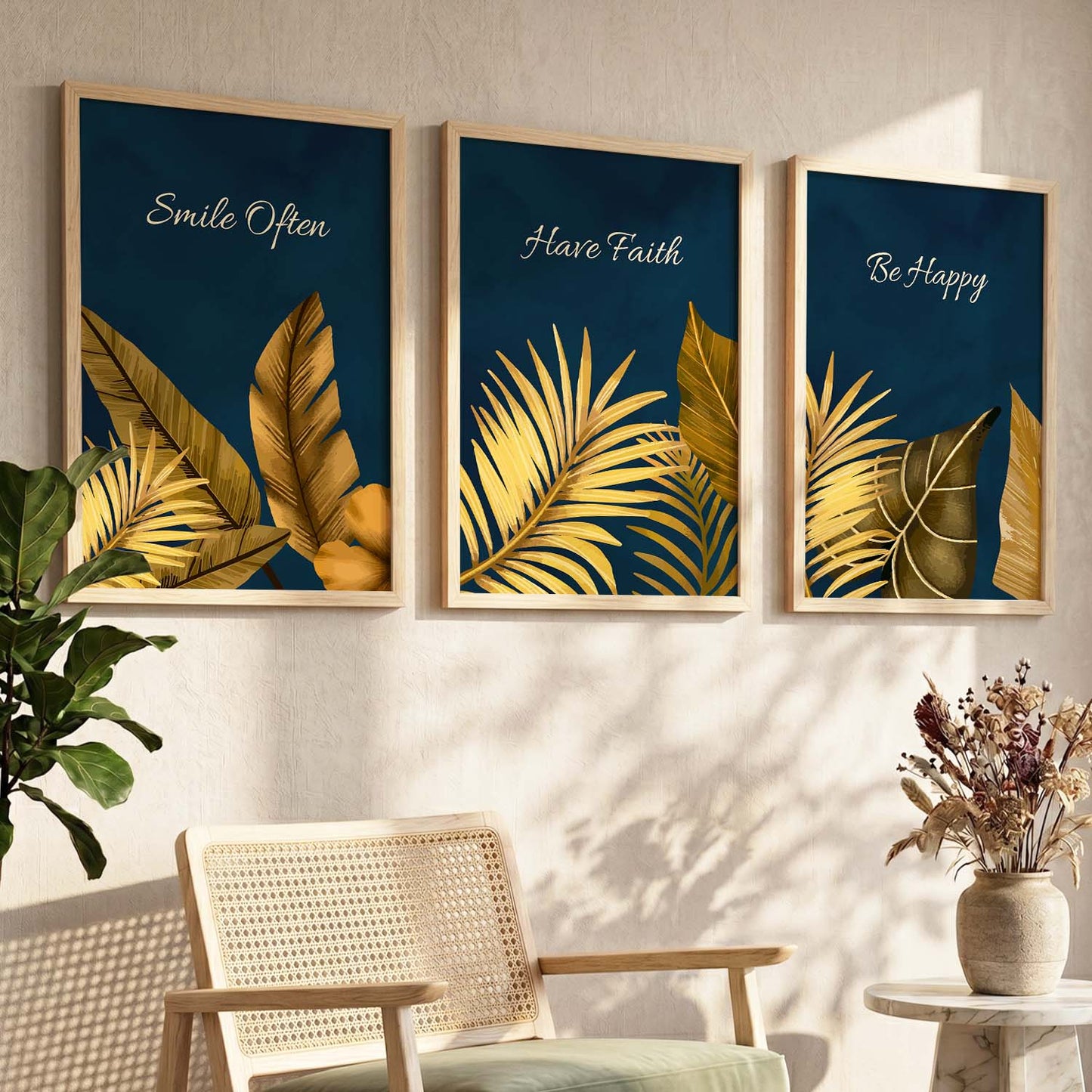 Golden Leaf Wall Posters with Frame : Luxury Escape