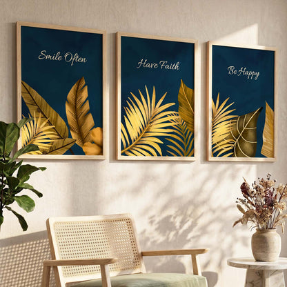 Golden Leaf Wall Posters with Frame : Luxury Escape