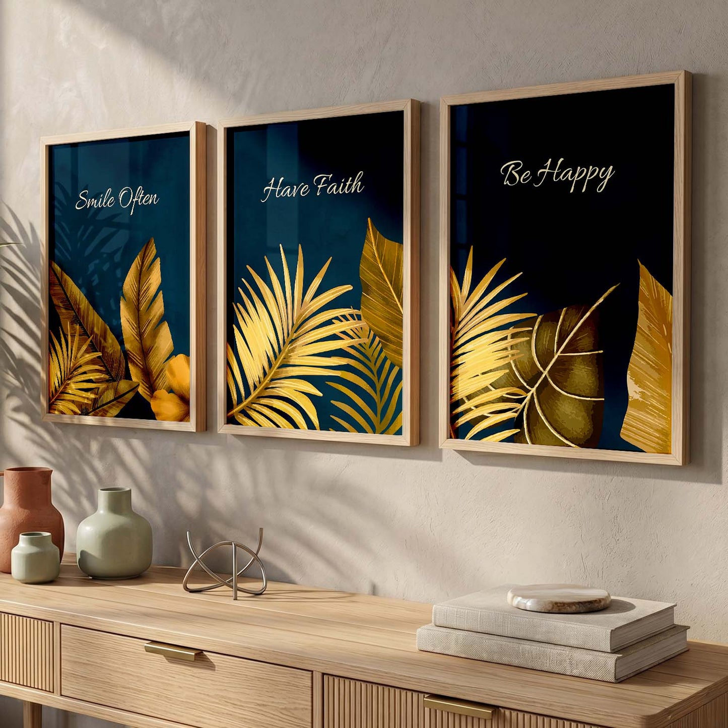 Golden Leaf Wall Posters with Frame : Luxury Escape