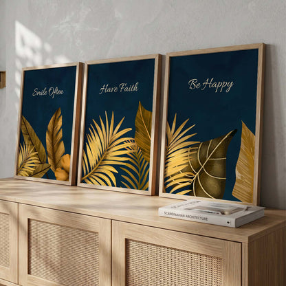 Golden Leaf Wall Posters with Frame : Luxury Escape