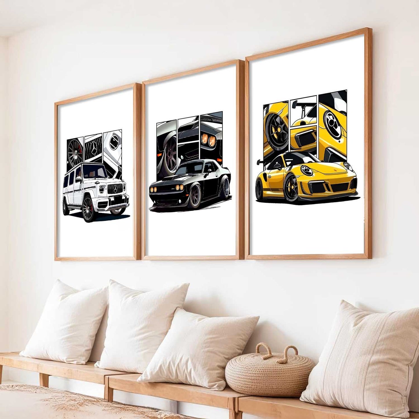 Big G-Wagon, Dodge Challenger, Porsche 911 Cars Wall Art Paintings for Living Room Bedroom