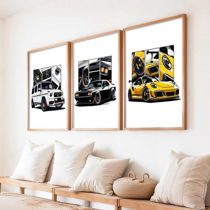 Big G-Wagon, Dodge Challenger, Porsche 911 Cars Wall Art Paintings for Living Room Bedroom