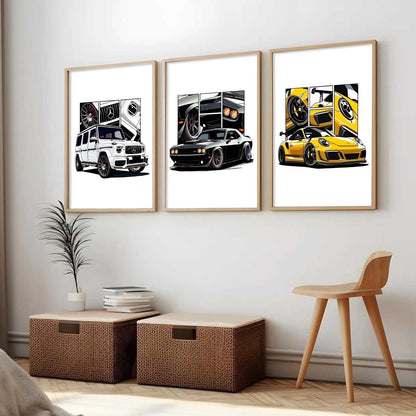 Big G-Wagon, Dodge Challenger, Porsche 911 Cars Wall Art Paintings for Living Room Bedroom