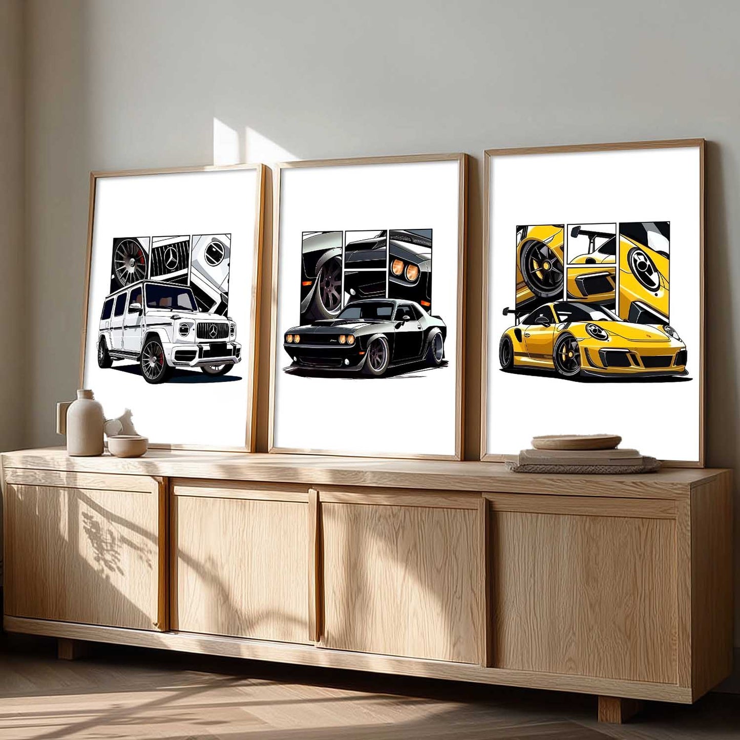 Big G-Wagon, Dodge Challenger, Porsche 911 Cars Wall Art Paintings for Living Room Bedroom