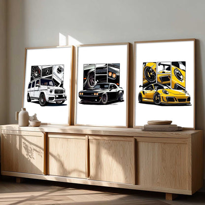 Big G-Wagon, Dodge Challenger, Porsche 911 Cars Wall Art Paintings for Living Room Bedroom