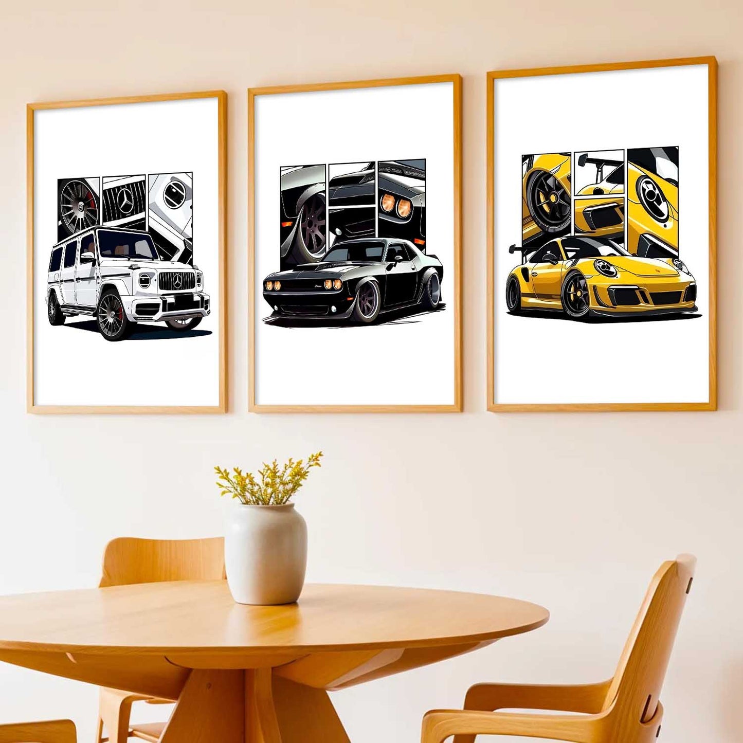 Big G-Wagon, Dodge Challenger, Porsche 911 Cars Wall Art Paintings for Living Room Bedroom