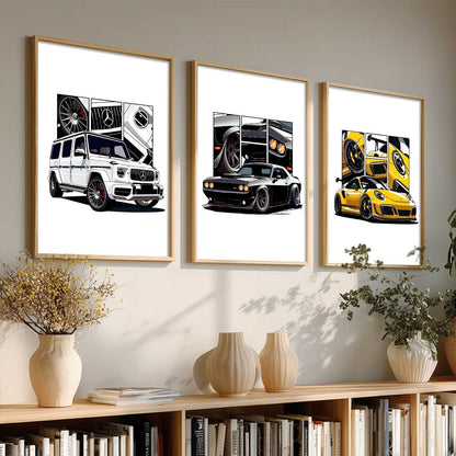 Big G-Wagon, Dodge Challenger, Porsche 911 Cars Wall Art Paintings for Living Room Bedroom