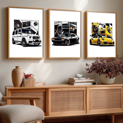 Big G-Wagon, Dodge Challenger, Porsche 911 Cars Wall Art Paintings for Living Room Bedroom