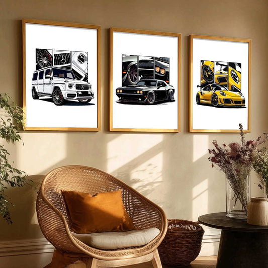 Big G-Wagon, Dodge Challenger, Porsche 911 Cars Wall Art Paintings for Living Room Bedroom