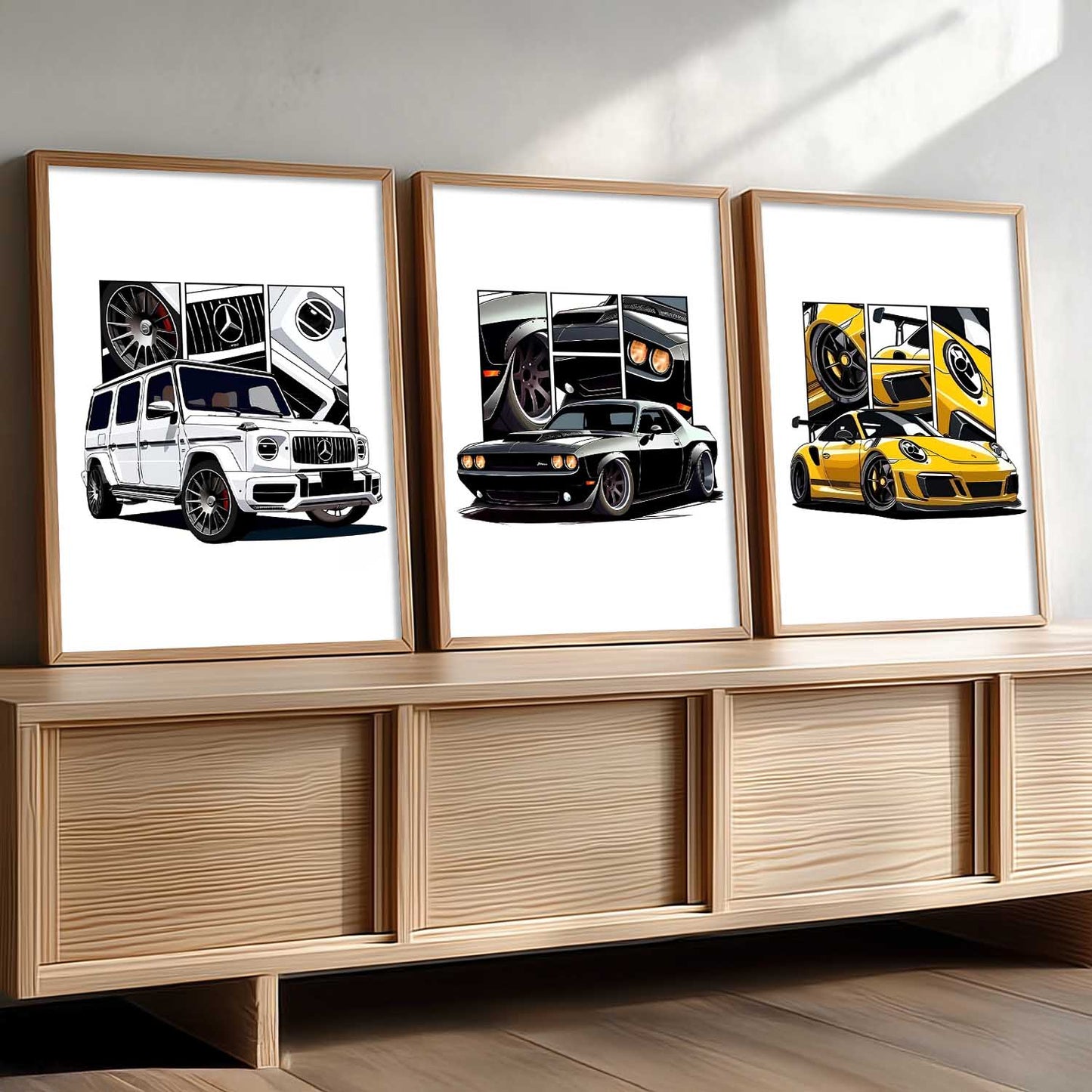 Big G-Wagon, Dodge Challenger, Porsche 911 Cars Wall Art Paintings for Living Room Bedroom