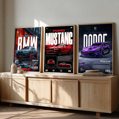 Big BMW M4, Ford Mustang, Dodge Viper Cars Wall Art Paintings for Living Room Bedroom