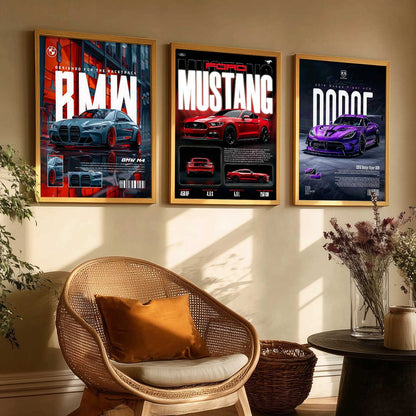 Big BMW M4, Ford Mustang, Dodge Viper Cars Wall Art Paintings for Living Room Bedroom